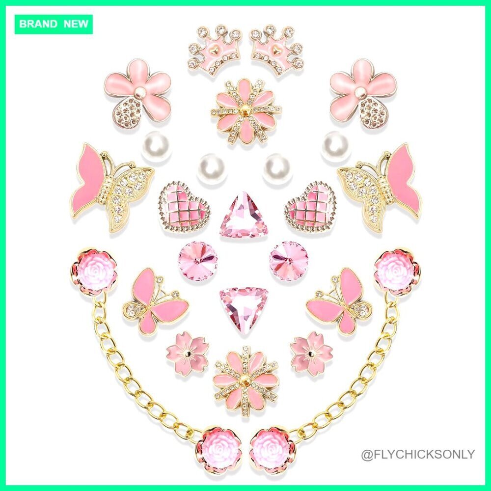 Plastic Shoe Charms Set with Pearls Butterflies Flowers for Clogs